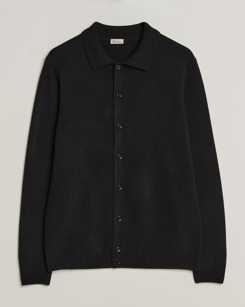 Stenströms Brushed Merino Polo Cardigan Black – Black