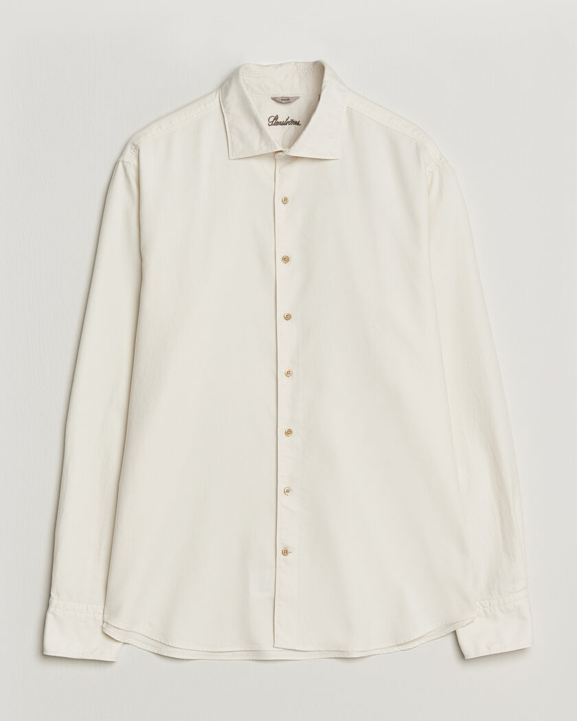 Stenströms Regular Fit Cut Away Flannel Shirt Off White – White