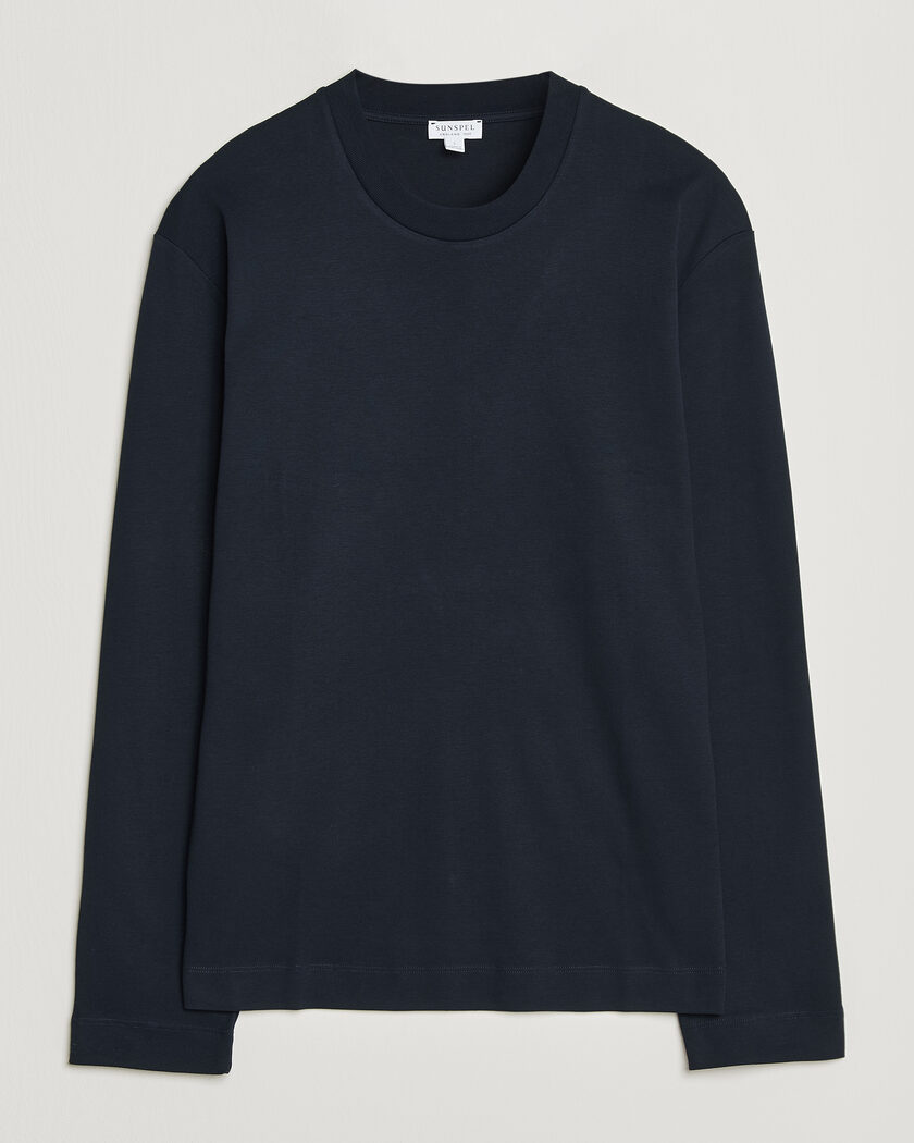 Sunspel Heavy Weight Supima Cotton Long Sleeve T-Shirt Navy – Blue