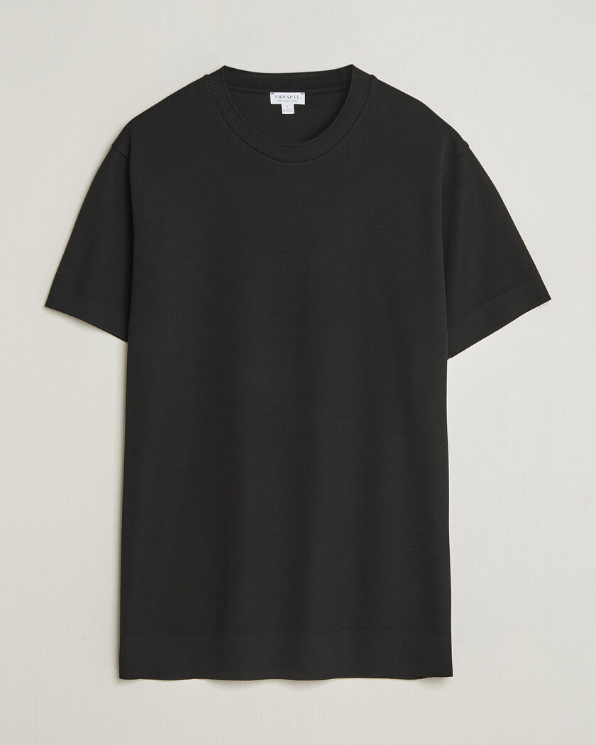 Sunspel Cotton Piquet T-Shirt Black – Black