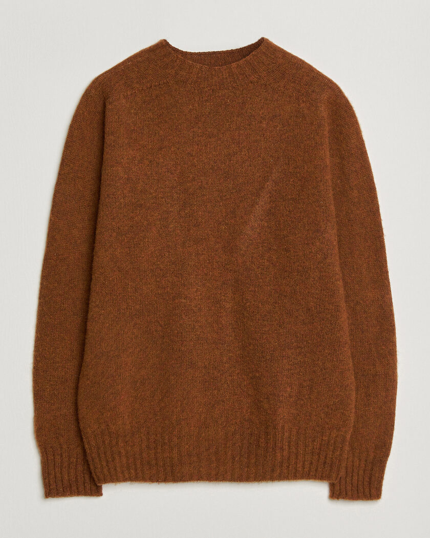 Sunspel Brushed Shetland Crew Neck Dark Tabacco – Brown