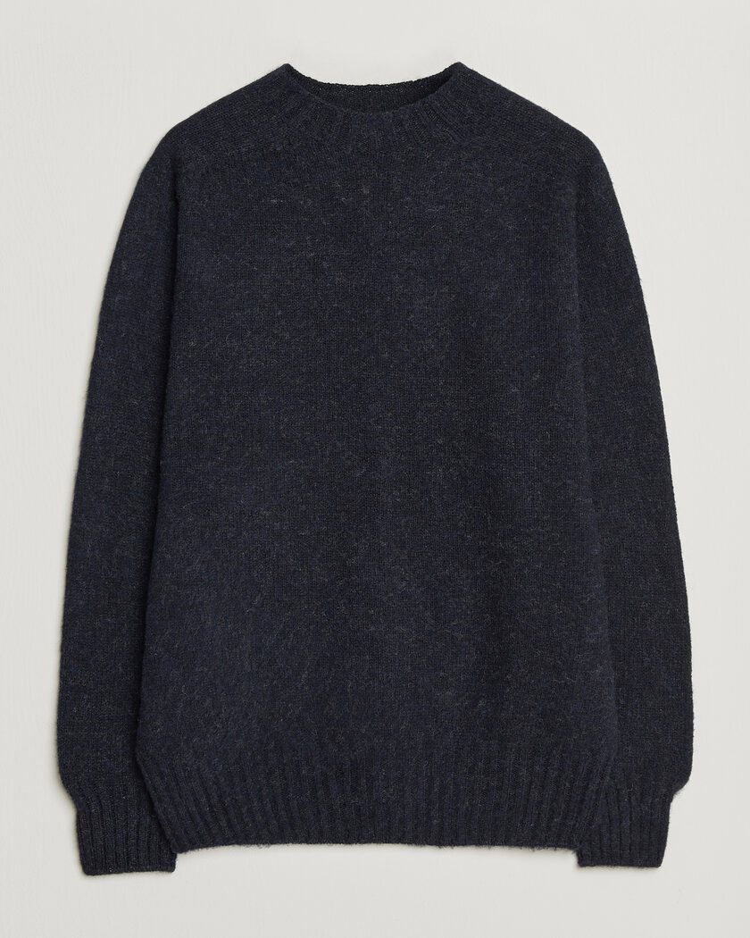Sunspel Brushed Shetland Crew Neck Dark Navy – Blue
