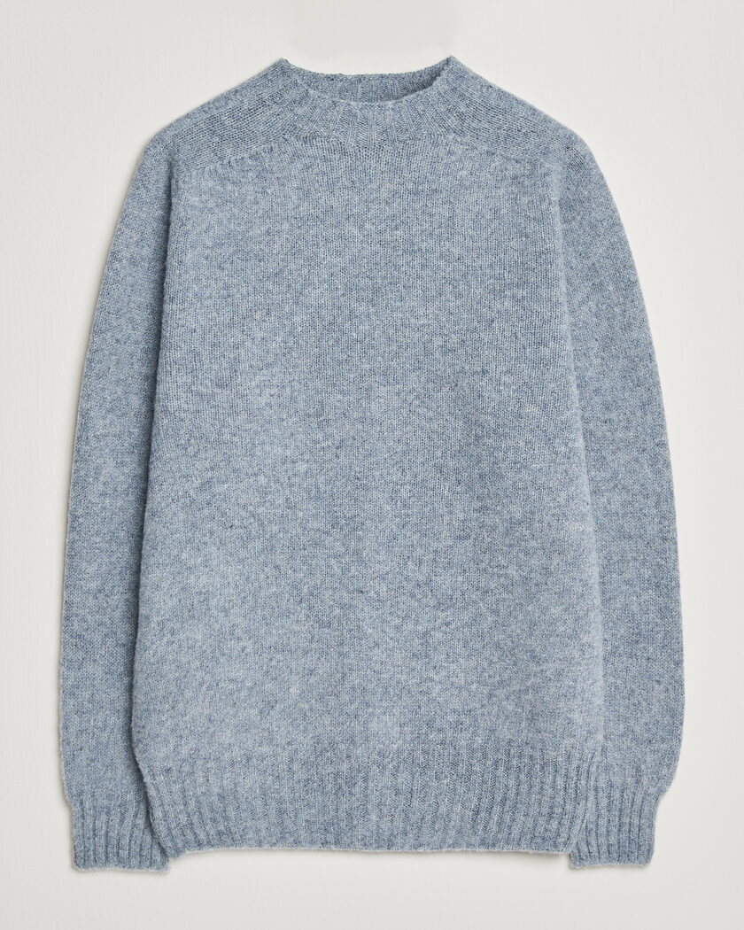 Sunspel Brushed Shetland Crew Neck Powder Blue – Blue