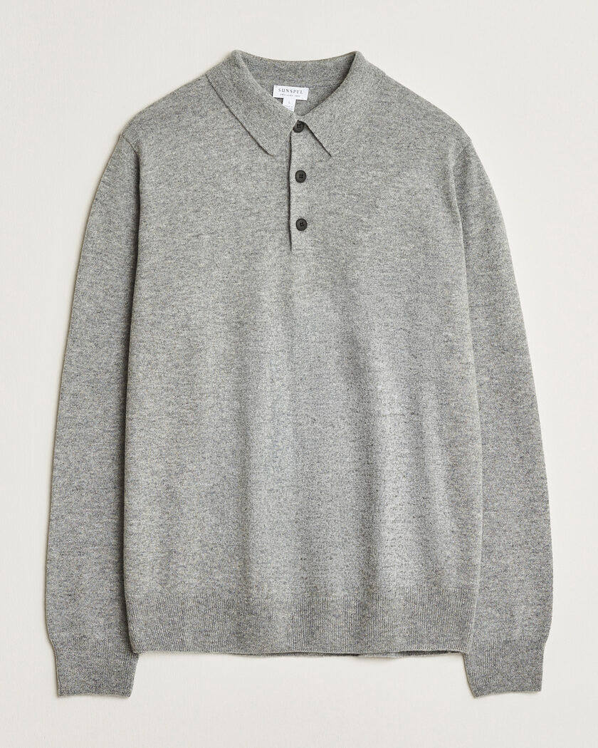 Sunspel Cashmere Polo Grey Melange – Grey