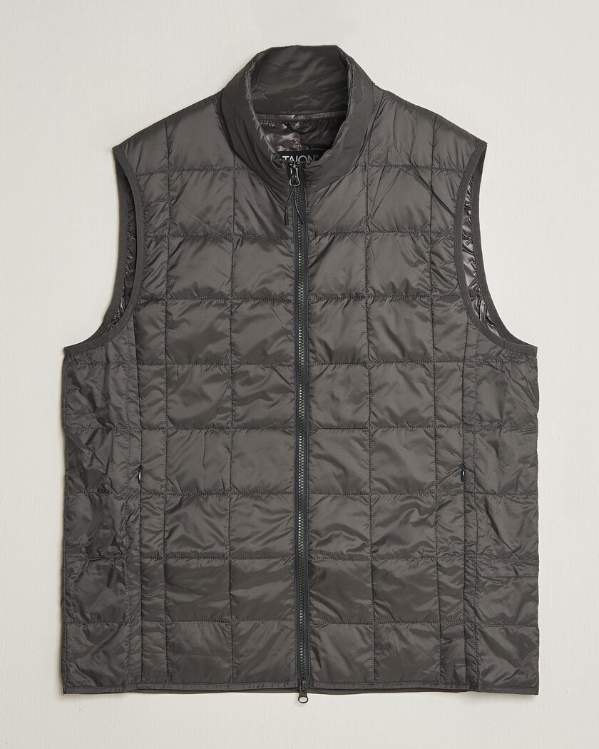 TAION High Neck Full Zip Lightweight Down Vest Dark Grey – Grey