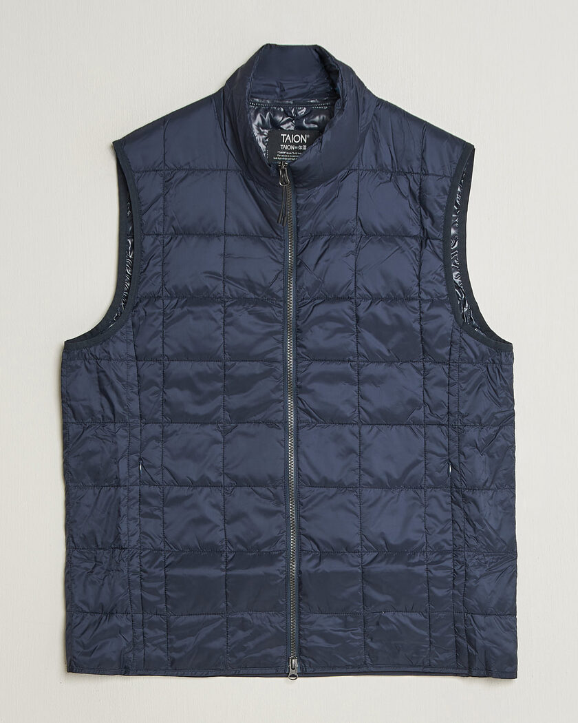 TAION High Neck Full Zip Lightweight Down Vest Dark Navy – Blue