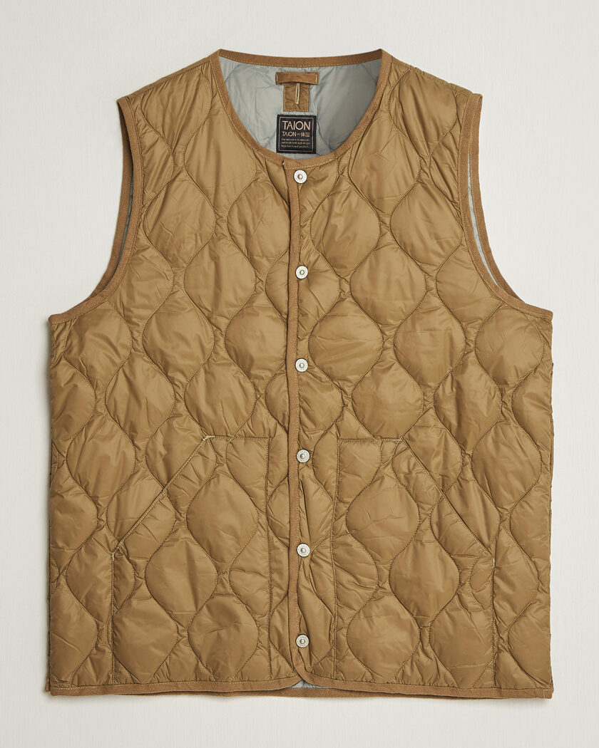 TAION Military Crew Neck Down Vest Dark Khaki Olive – Green