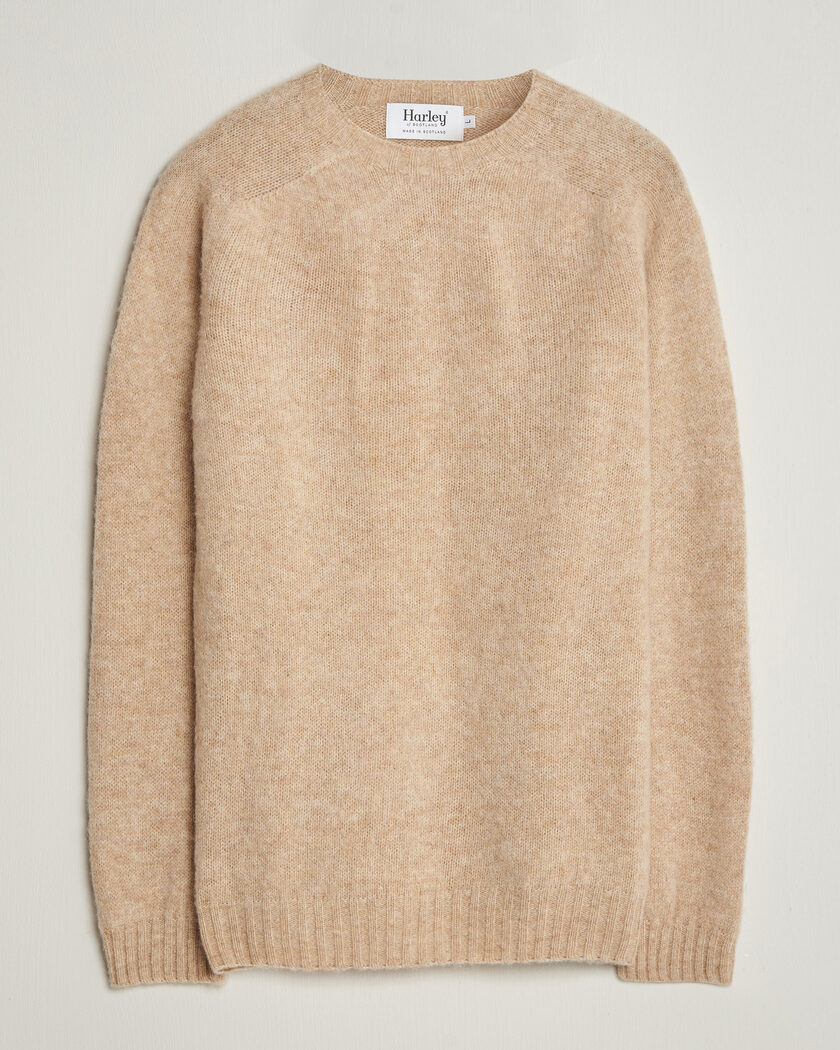 Harley Of Scotland Brushed Supersoft Lambswool Crewneck Calico – Beige