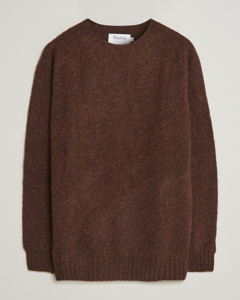 Harley Of Scotland Brushed Supersoft Lambswool Crewneck Marron – Brown