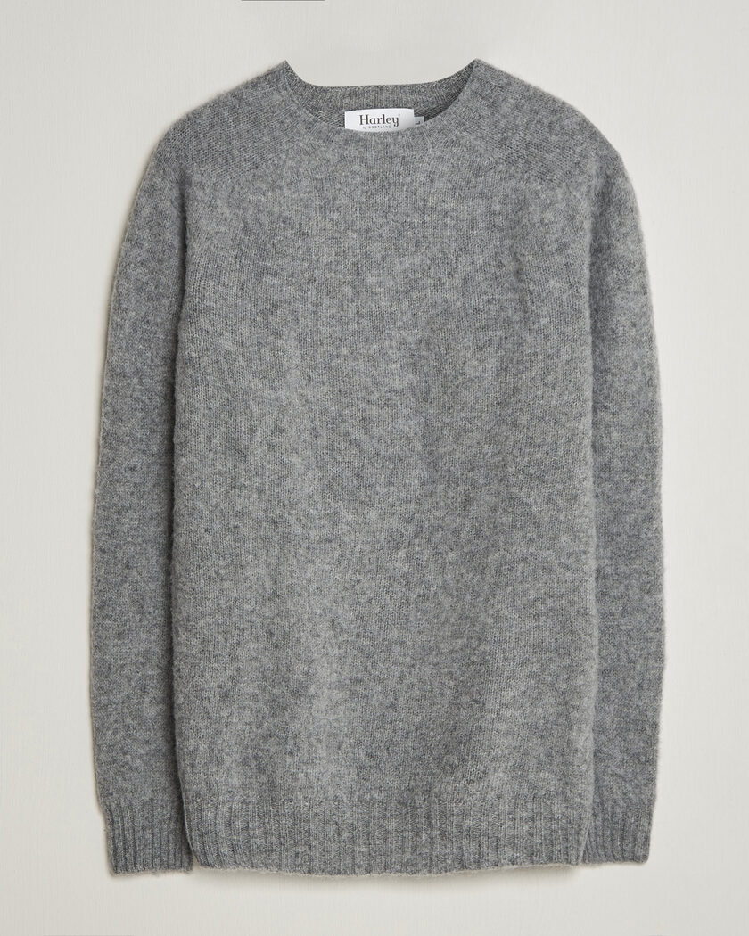 Harley Of Scotland Brushed Supersoft Lambswool Crewneck Mid Grey – Grey