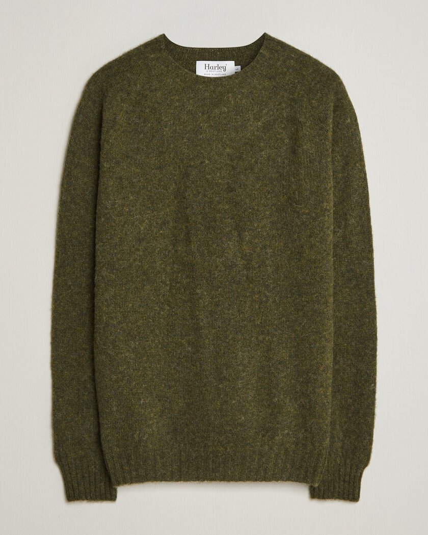 Harley Of Scotland Brushed Supersoft Lambswool Crewneck Scots Pine – Green