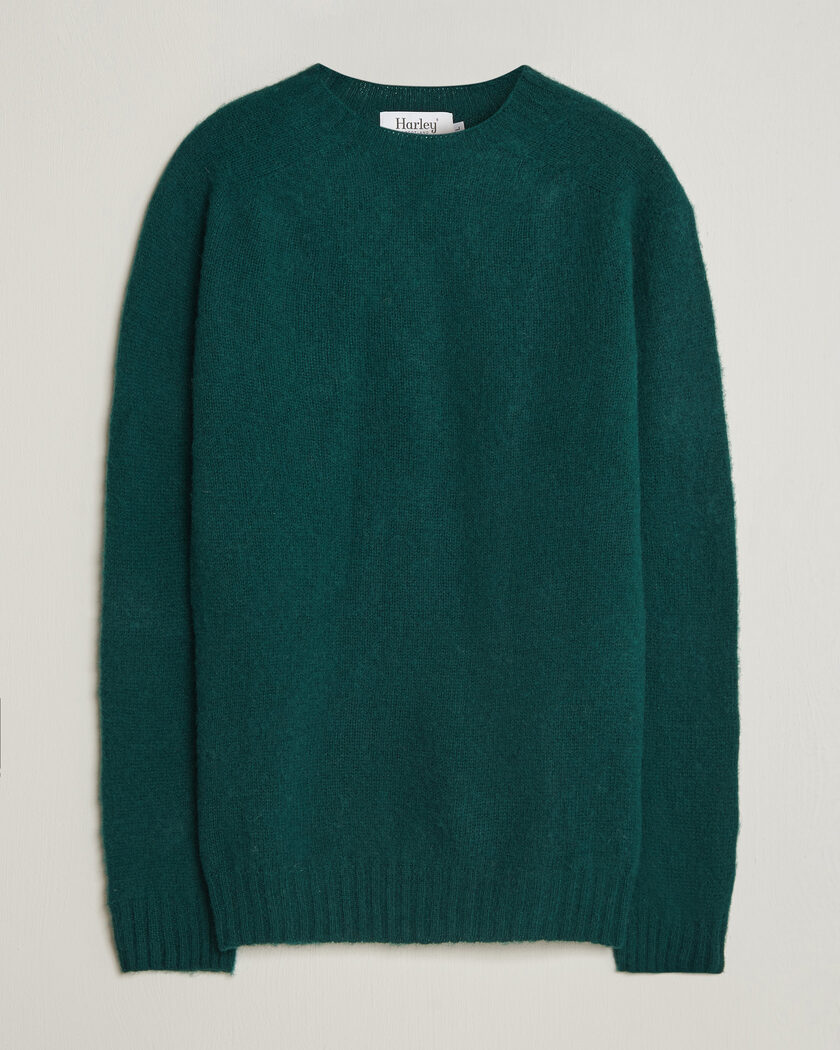 Harley Of Scotland Brushed Supersoft Lambswool Crewneck Tartan – Green