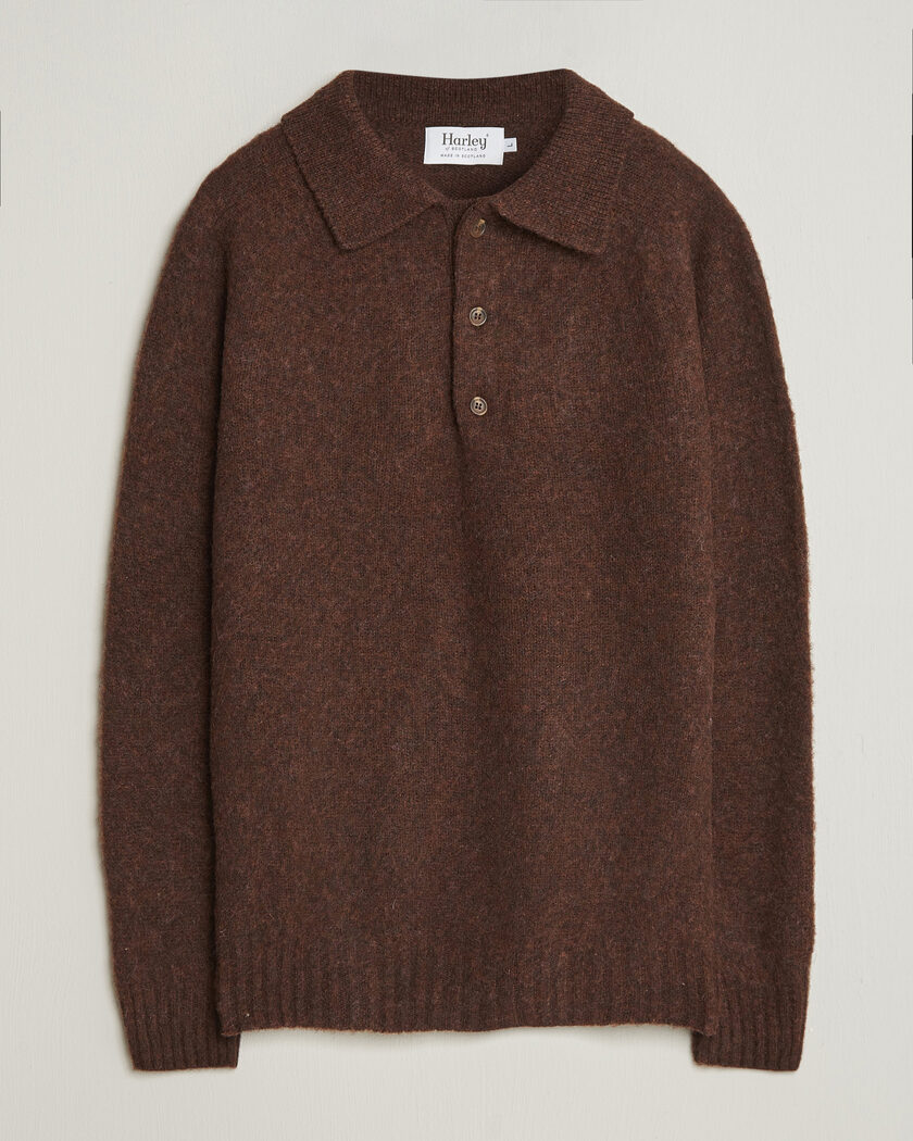 Harley Of Scotland Brushed Supersoft Lambswool Polo Marron – Brown