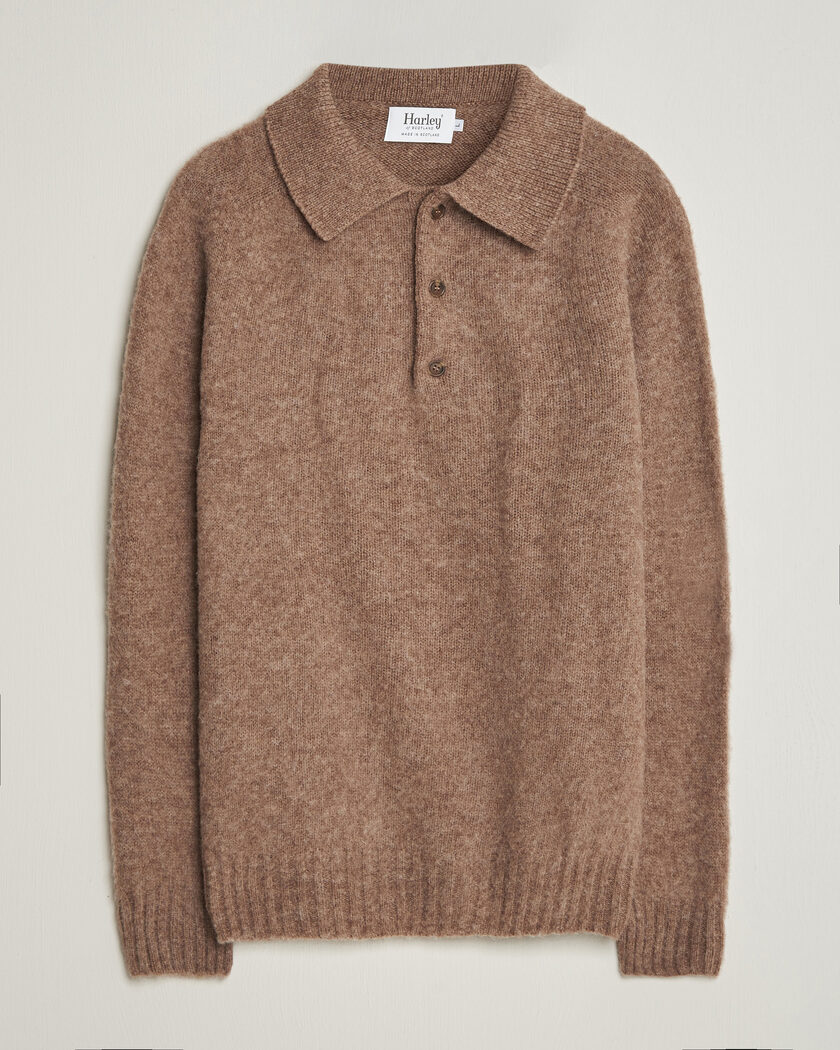 Harley Of Scotland Brushed Supersoft Lambswool Polo Tundra – Brown