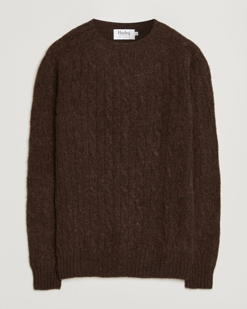 Harley Of Scotland Brushed Supersoft Lambswool Cable Marron – Brown