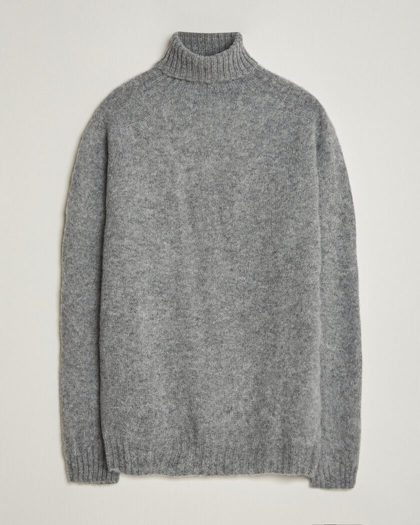 Harley Of Scotland Brushed Supersoft Lambswool Rollneck Mid Grey – Grey