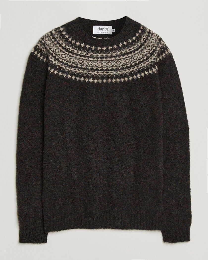 Harley Of Scotland Brushed Supersoft Lambswool Yolk Fairisle Volcano/Cameo – Brown