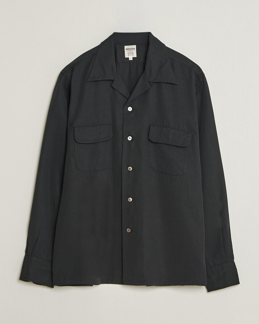 Kamakura Shirts Vintage Open Collar Shirt Black – Black