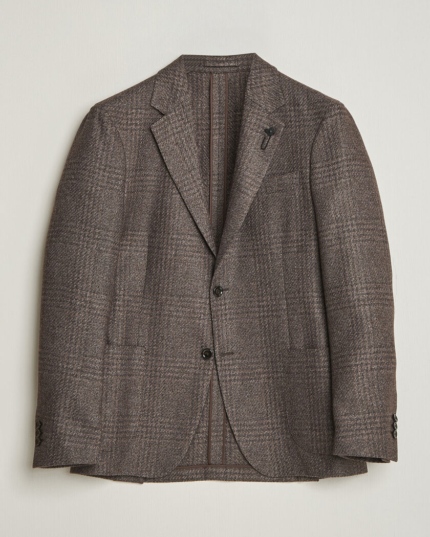 Lardini Wool Structure Checked Blazer Brown – Brown