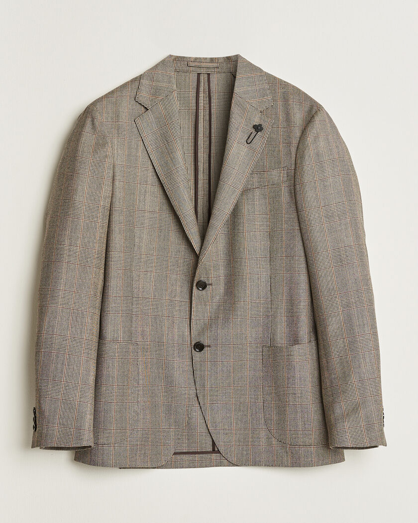 Lardini Wool Prince of Wales Check Blazer Brown – Brown