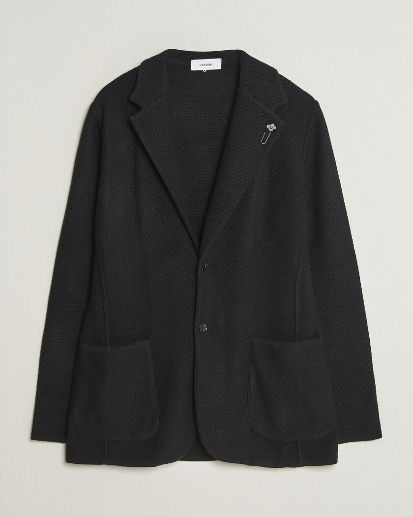 Lardini Knitted Structure Wool/Cashmere Blazer Black – Black