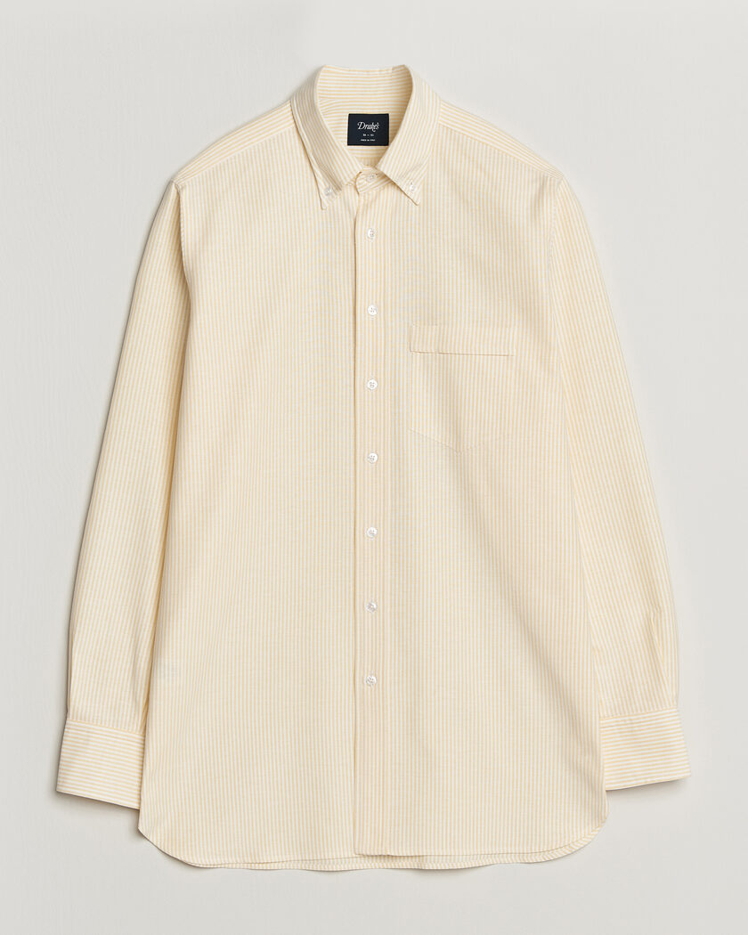 Drake's Striped Button Down Oxford Shirt Yellow – Yellow
