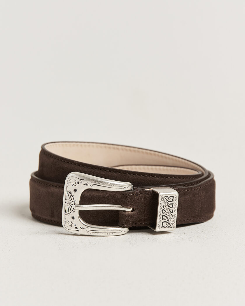 Drake's Suede Western Belt Dark Brown – Brown