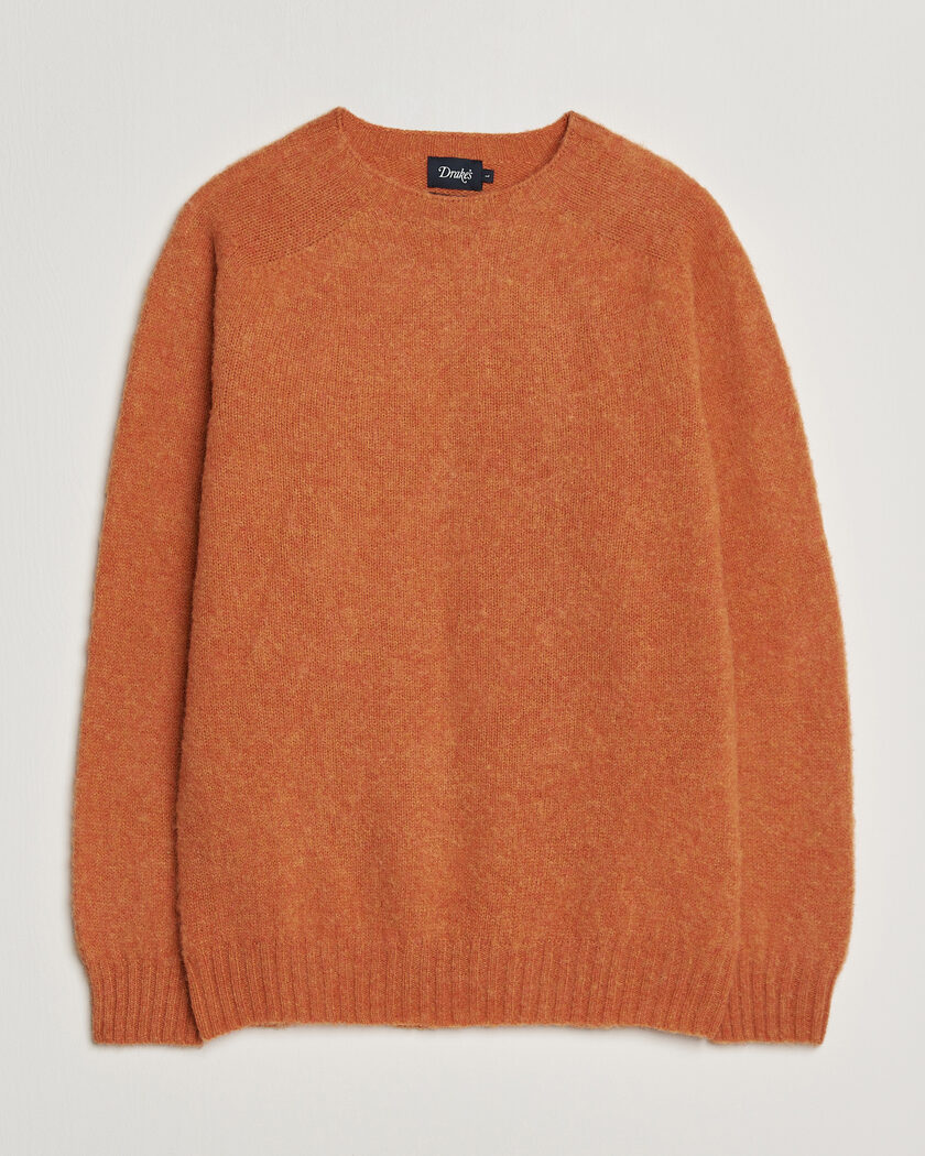 Drake's Brushed Shetland Crew Orange – Orange