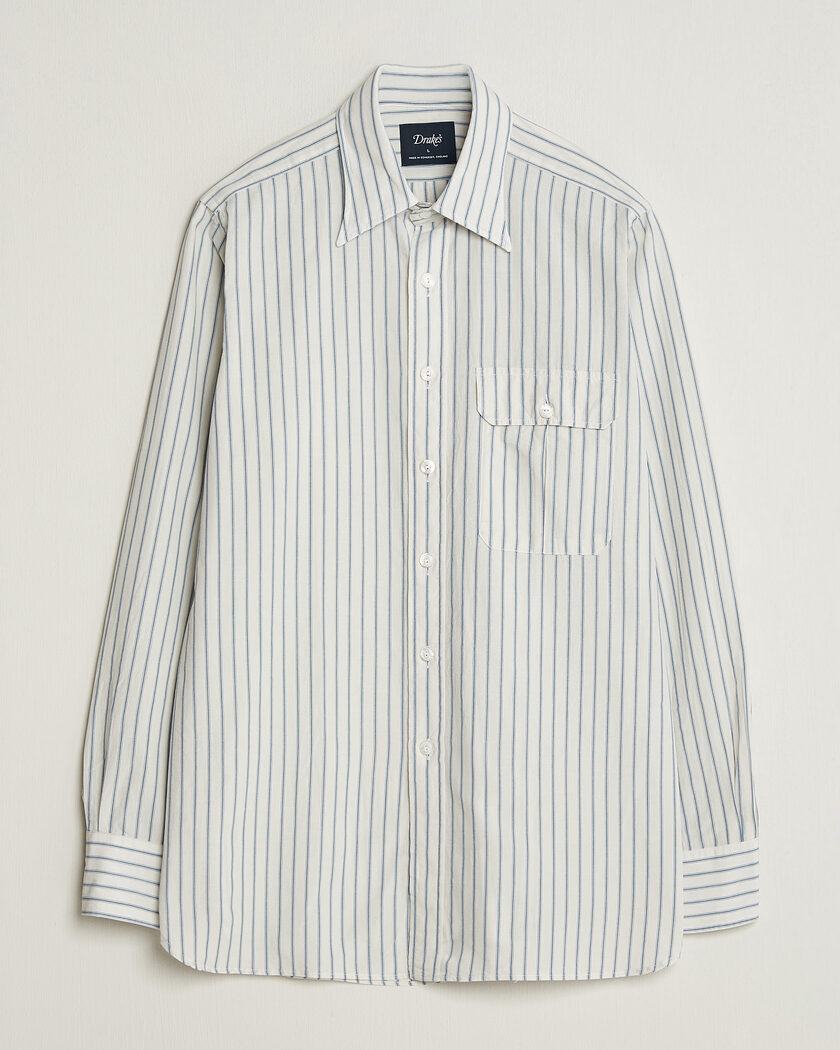 Drake's One Pocket Halo Stripe Shirt White – White