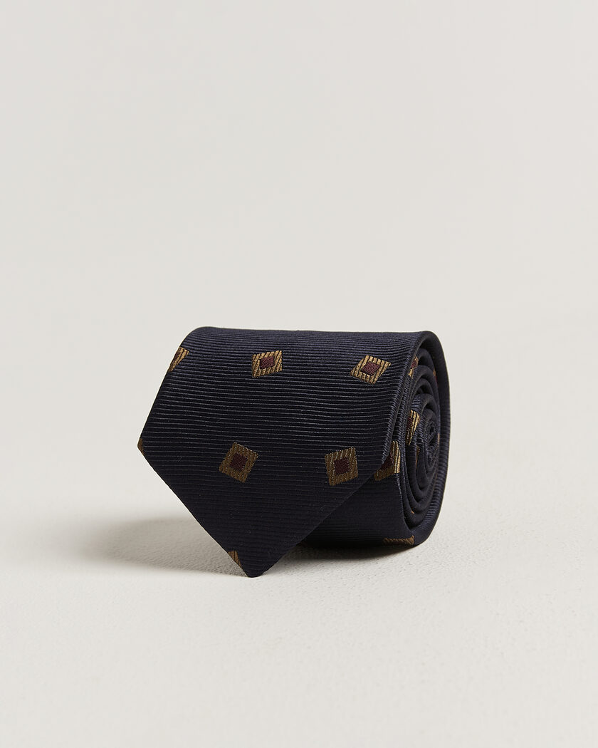 Drake's Diamond Motif Silk Tie Navy/Gold/Red – Blue