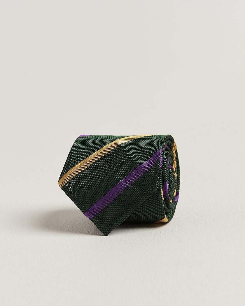Drake's Multistripe Grenadine Silk Tie Green/Yellow/Purple – Green