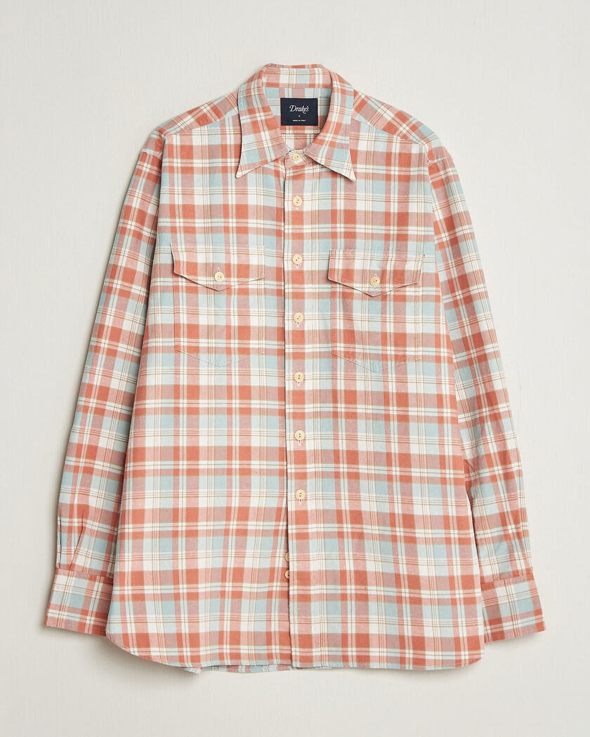 Drake's Two Pocket Check Shirt Pink/Blue – Multi-colour