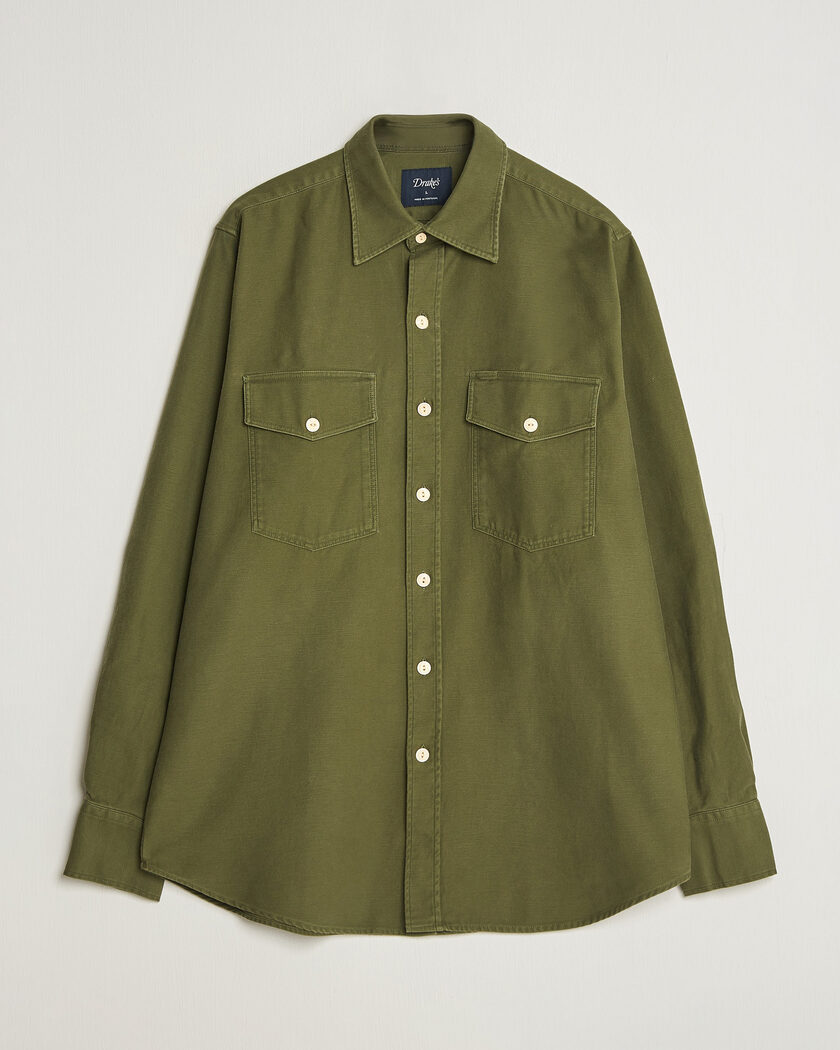 Drake's Two Pocket Casual Cotton Shirt Olive – Green