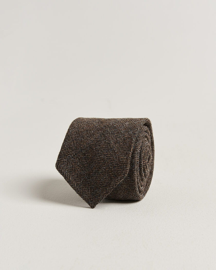 Drake's Shetland Herringbone Tie Brown – Brown