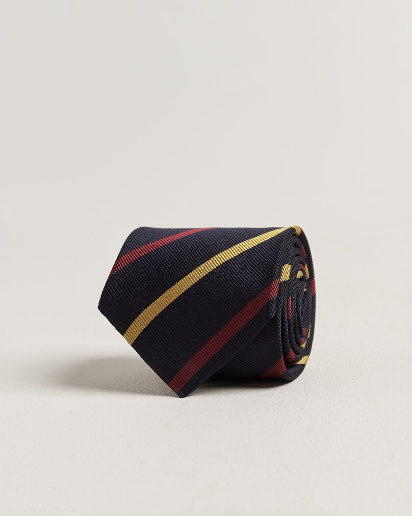 Drake's Line Stripe Super Reppe Tie Navy/Red/Yellow – Blue