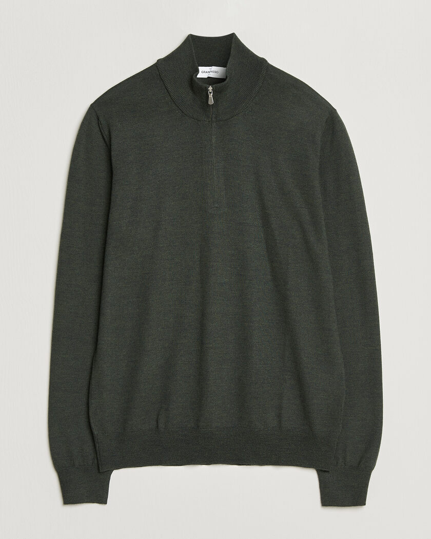Gran Sasso Merino Fashion Fit Half Zip Olive Melange – Green