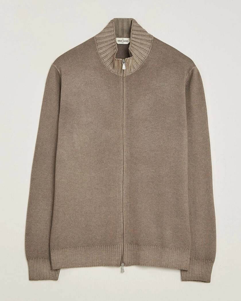 Gran Sasso Wool/Cashmere Washed Full Zip Brown Melange – Brown