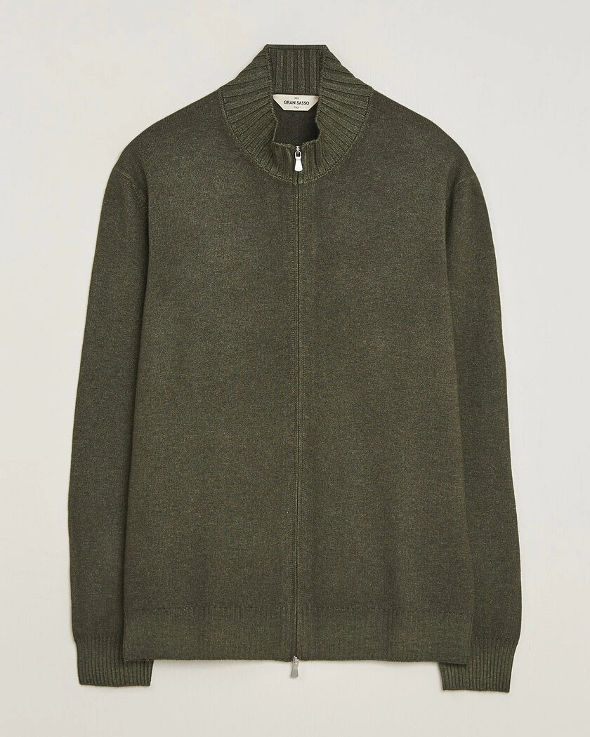 Gran Sasso Wool/Cashmere Washed Full Zip Olive Melange – Green