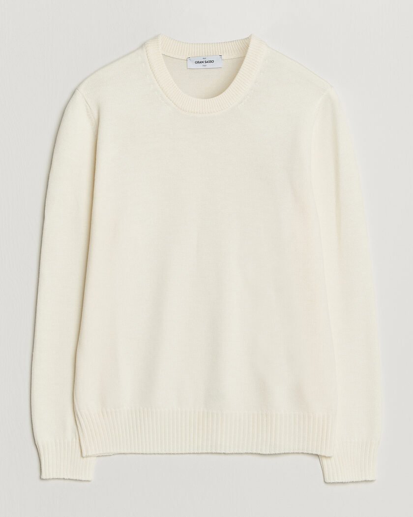 Gran Sasso Merino Knitted Crew Neck Cream – White