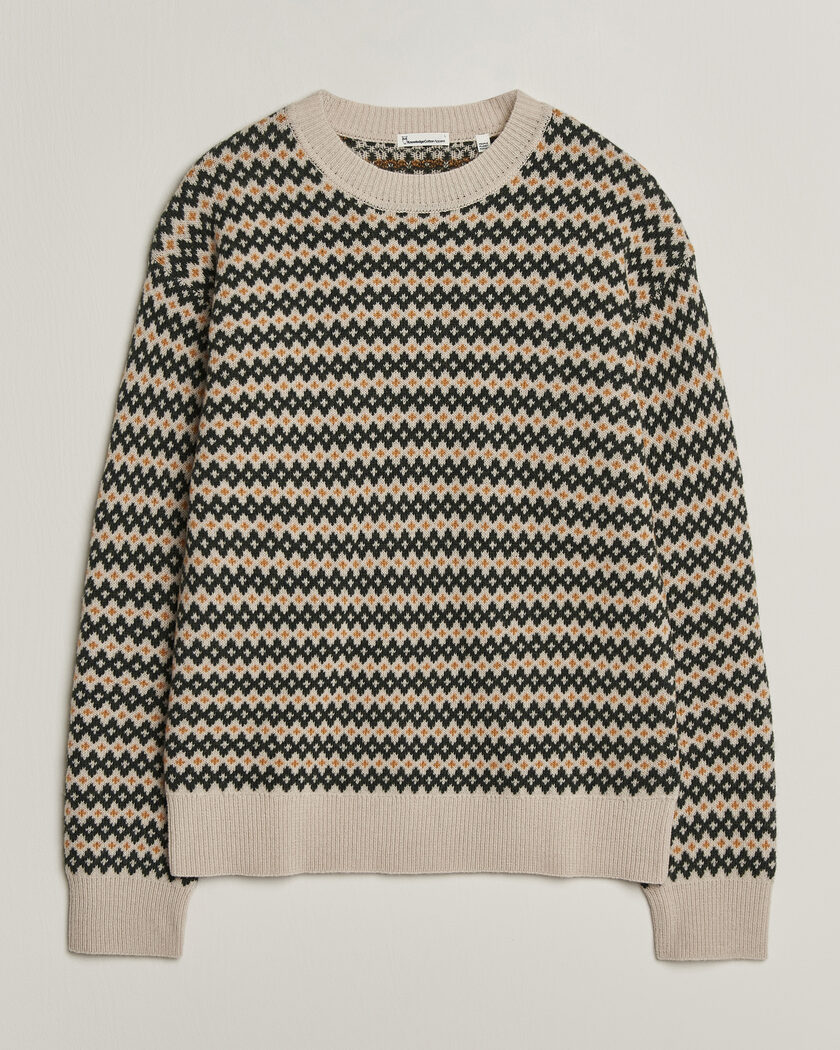  KnowledgeCotton Apparel Lambswool Jaquard Sweater Green – Multi-colour