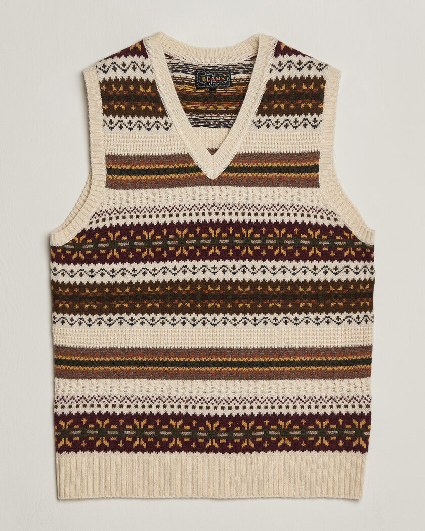 BEAMS PLUS Fair Isle Knit Vest Beige – Beige
