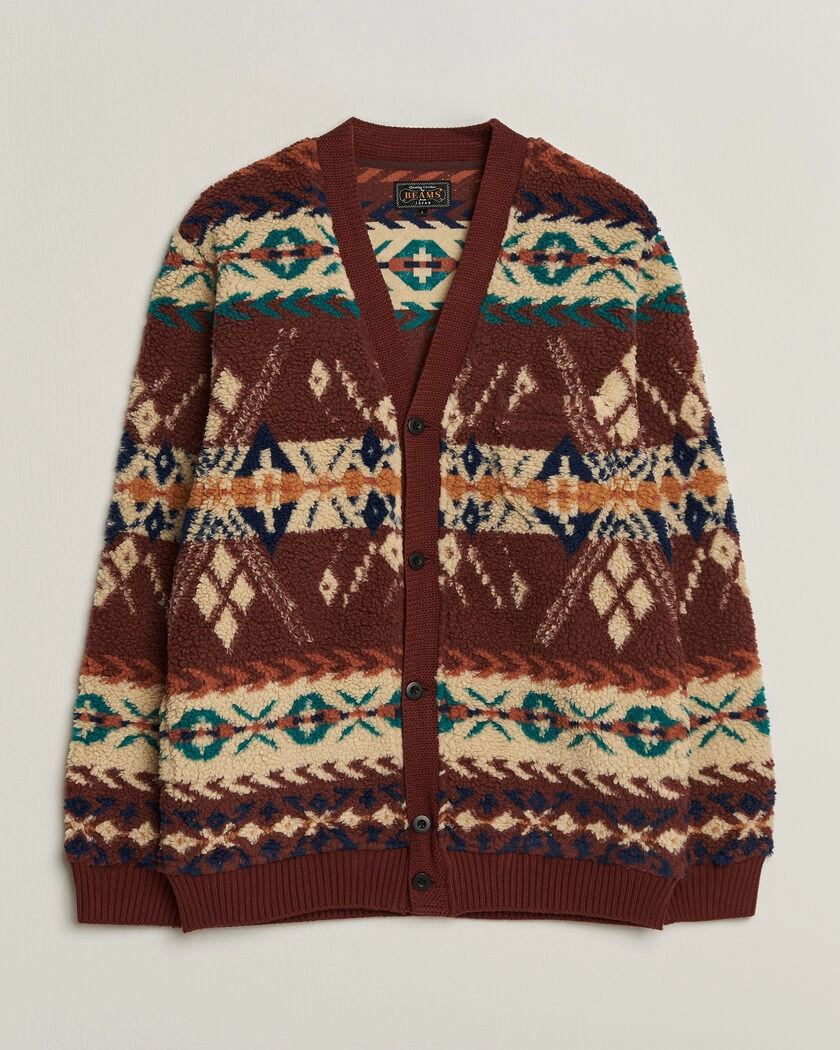 BEAMS PLUS Boa Jacquard Cardigan Brown – Multi-colour