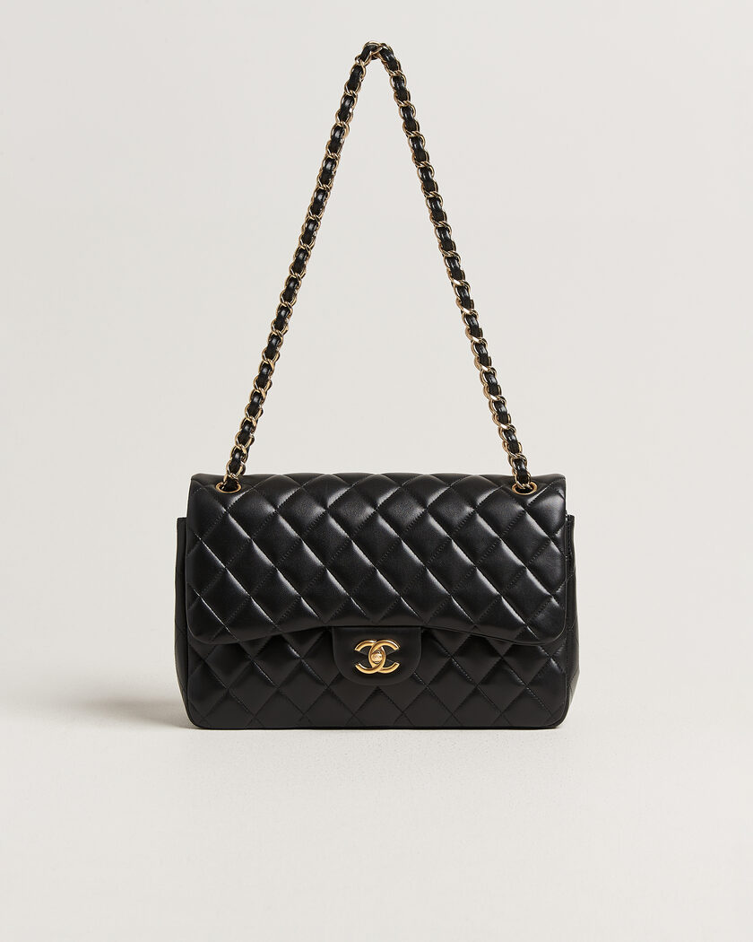 Chanel Pre-Owned Classic Jumbo Double Flap Bag Lambskin Black – Black
