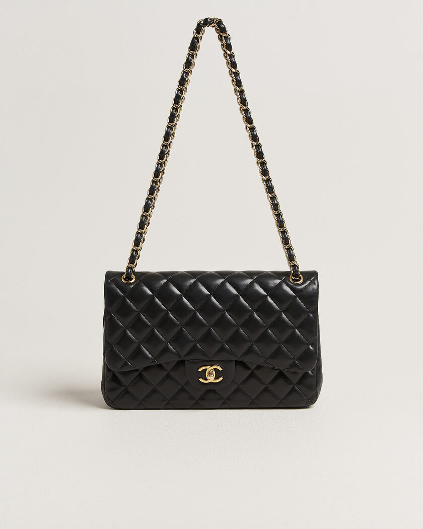 Chanel Pre-Owned Classic Jumbo Double Flap Bag Lambskin Black – Black