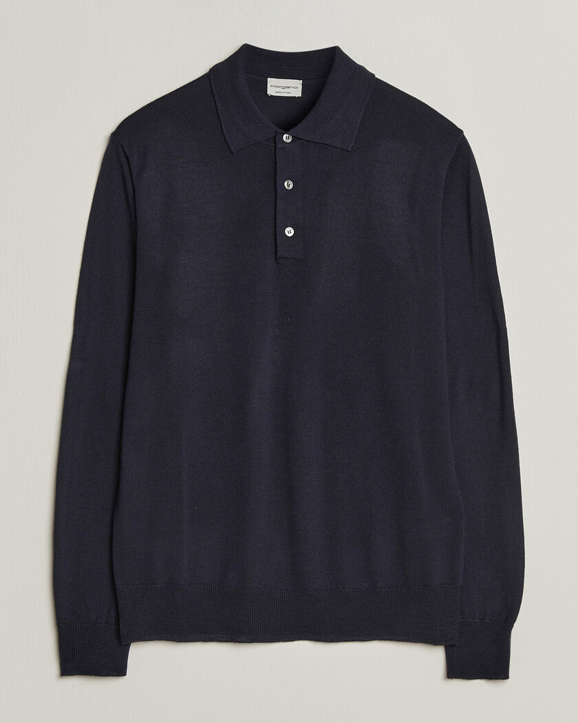 Morgano Extra Fine Merino Wool Polo Navy – Blue