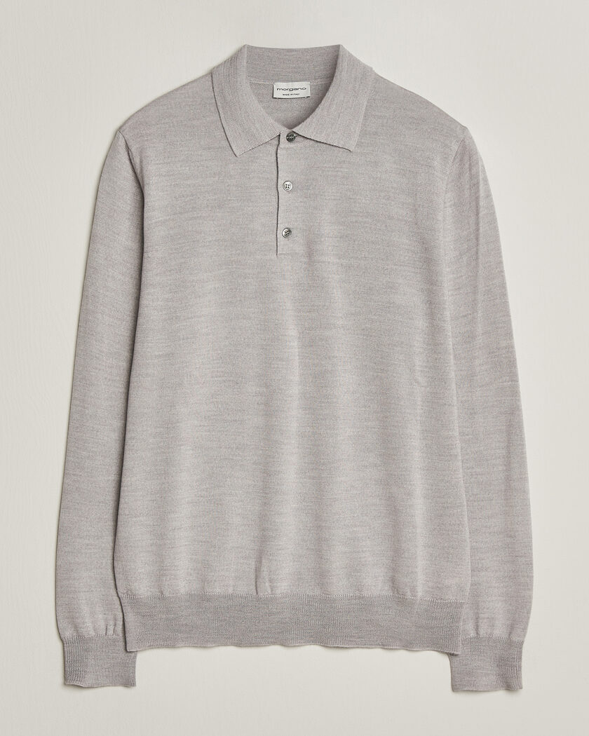 Morgano Extra Fine Merino Wool Polo Light Grey – Grey