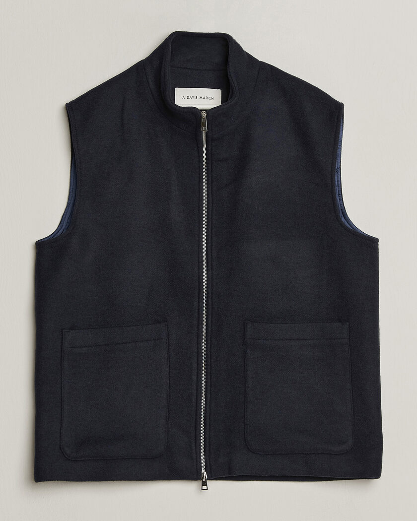 A Day's March Canora Lined Wool Vest Navy – Blue
