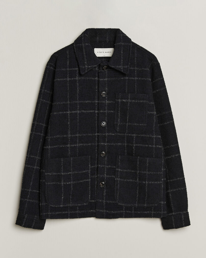 A Day's March Algot Wool Checked Overshirt Navy – Blue