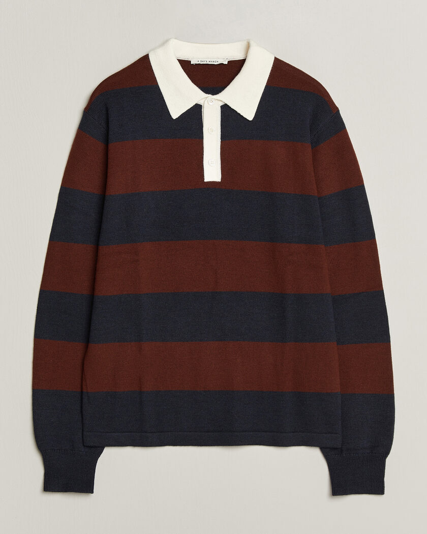 A Day's March Kenny Striped Merino Rugby Sweater Rust/Navy – Multi-colour