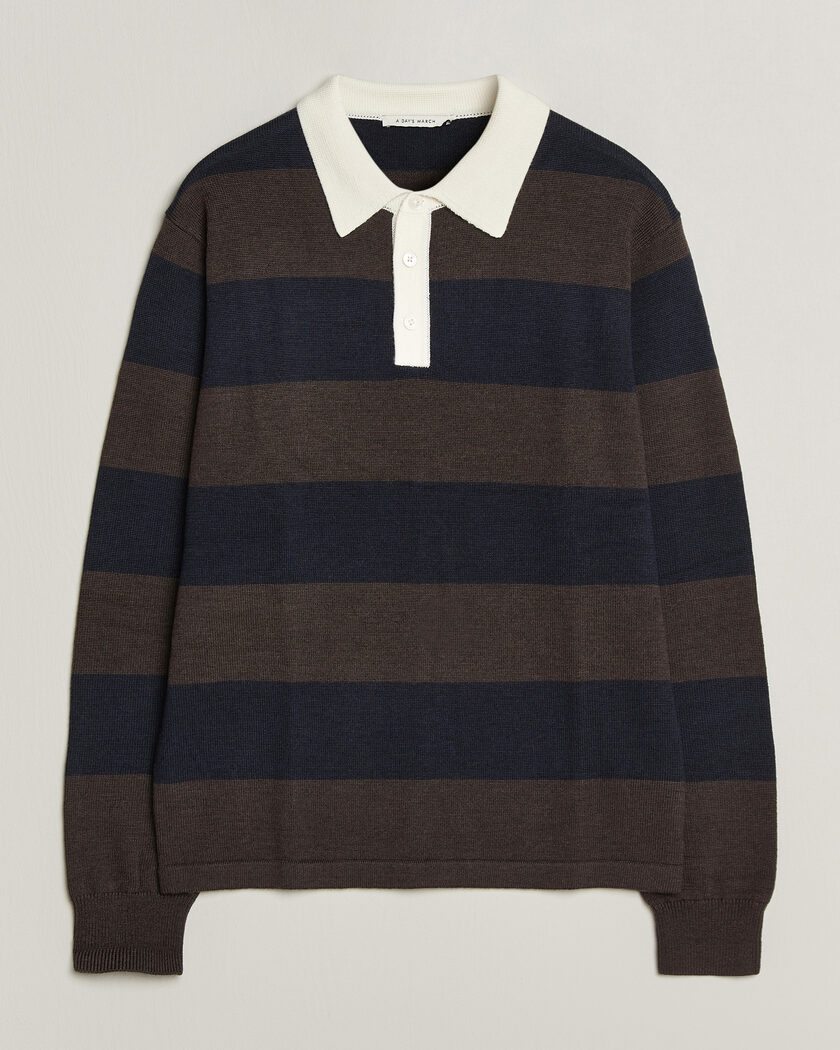 A Day's March Kenny Striped Merino Rugby Sweater Brown/Navy – Brown